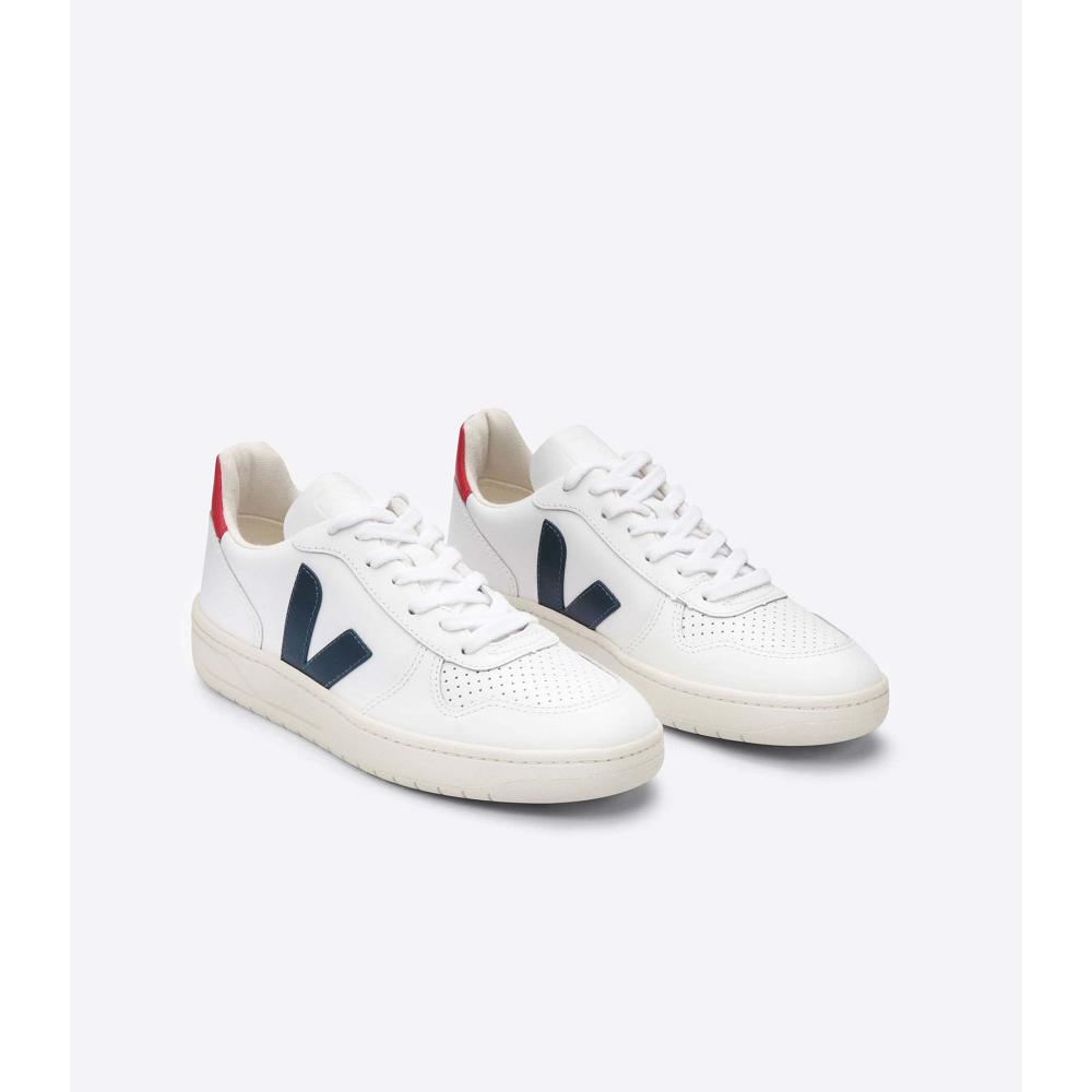 Veja V-10 LEATHER Sneakers Dames White/Black/Red | BE 664NWY